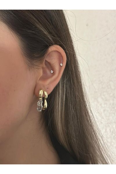 MyladyAccessoriess Zircon Stone Detail Heart Hoop Earrings (Steel)