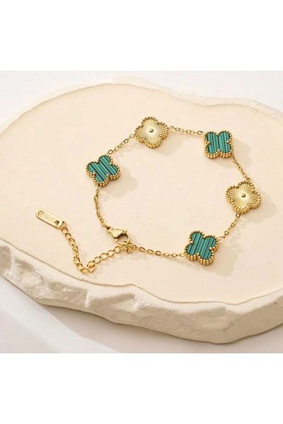 AKSESUARIM Women's Clover Figured Enameled Steel Bracelet