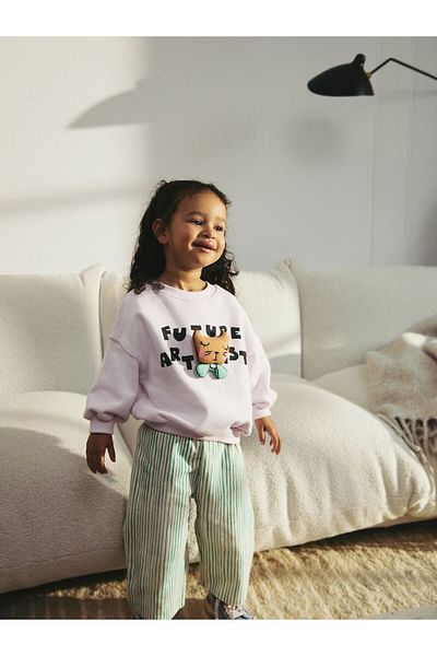 Next Baby Cotton Green Striped Printed Long Sleeve Top and Bottom Set