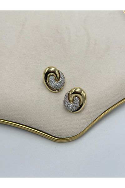 MyladyAccessoriess Double Color Detailed Interlocking Steel Earrings
