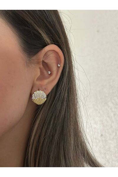 MyladyAccessoriess Zircon Stone Detail Oyster Steel Earrings