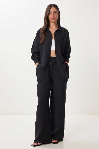 Lovelyİstanbul Oversize Muslin Shirt Trousers Set Lsa0014 Black