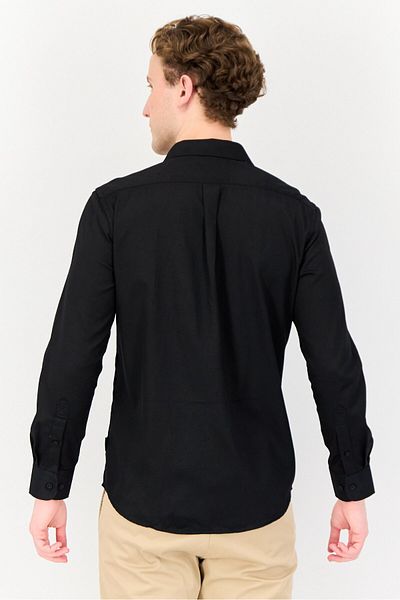 Kenneth Cole Men Slim Fit Long Sleeve Embroidered Logo Casual Shirts, Black