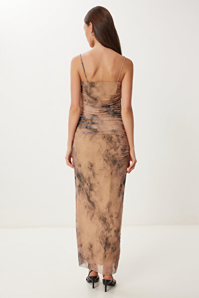 Lovelyİstanbul Rugalmas Tüll Elbise Drapeli Askılı LFG0027 BEJ