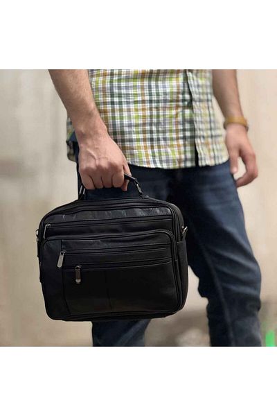 Micutz Men's Briefcase Shoulder Bag Made of Genuine Cowhide Leather, 31 x 24 x 6/8 cm, Black