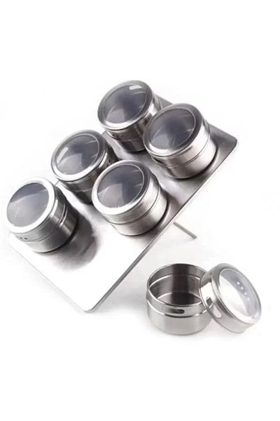 DERİK Magnetic Spice Rack Set, Stainless Steel 6 Spice Jars and Metal Stand, Transparent