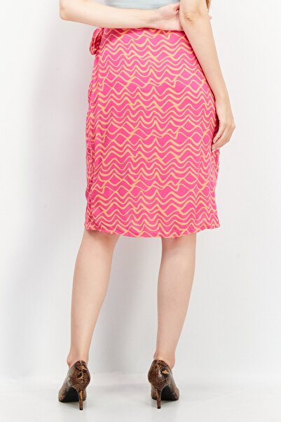 Sinsay Women Allover Printed Wrap Skirt, Pink/Orange