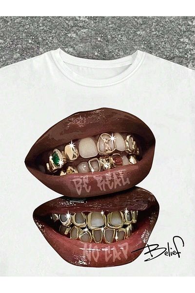 SVART WEAR Lip Mouth Belief Printed T-Shirt Oversize Unisex Tee T-Shirt
