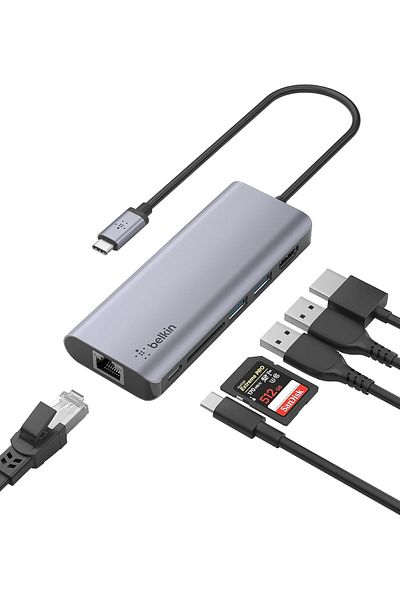 Belkin موزع USB C، قاعدة محول متعدد المنافذ 6 في 1 مع HDMI 4K، شحن USB-C 100 وات PD Pass-Through،
