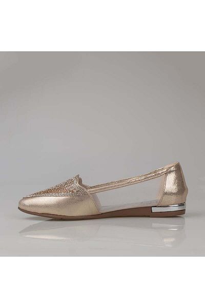 Trend Adımlar Gold Stone Embroidered Women's Ballerinas
