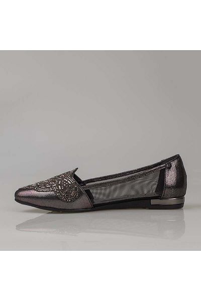 Trend Adımlar Platinum Vertical Stone Embroidered Women's Ballerinas