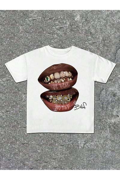 SVART WEAR Lip Mouth Belief Printed T-Shirt Oversize Unisex Tee T-Shirt