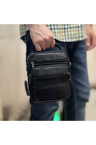 Micutz Genuine Leather Handbag Black/Brown, Hand Strap, Removable Straps, 19x23x7cm, Black
