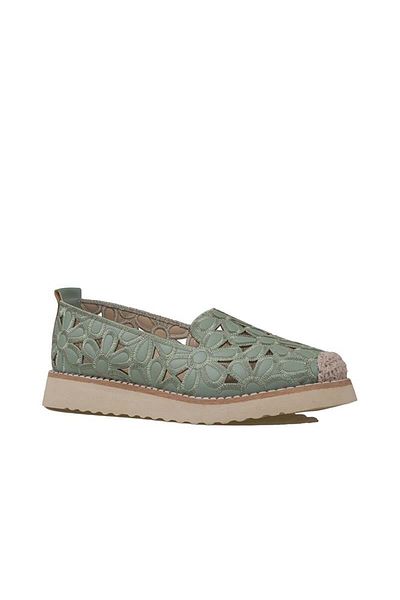 Trend Adımlar Green Straw Toe Women's Perforated Summer Ballerinas