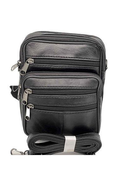 Micutz Men's Shoulder Bag Black, Natural Leather, Adjustable Straps, 14x18x5 cm