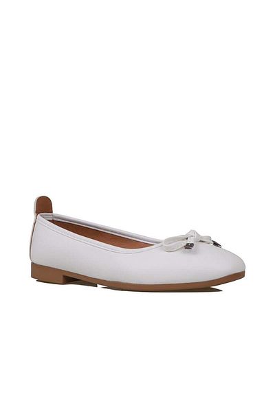 Trend Adımlar White Bow Tie Flat Ballerinas
