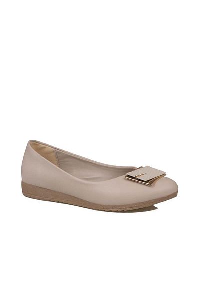 Trend Adımlar Cream Stone Embroidered Women's Classic Ballerinas