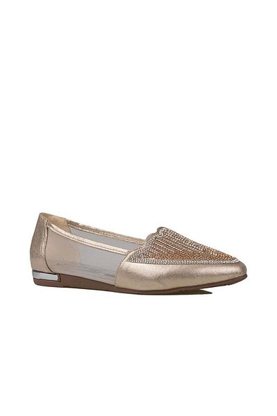 Trend Adımlar Gold Stone Embroidered Women's Ballerinas