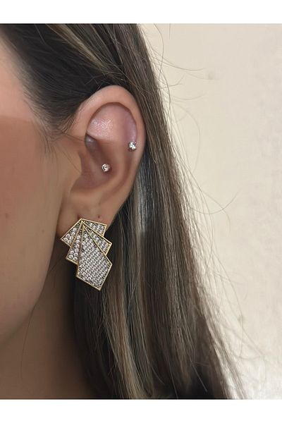 MyladyAccessoriess Zircon Stone Detail Premium Geometric Earrings