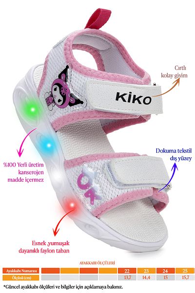 Kiko Kids Kuruza Daily Lighted Velcro Baby Girl Sandals Shoes