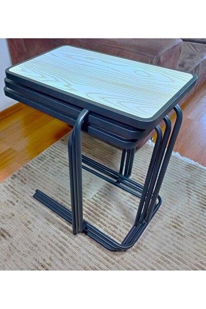 kuria Zigon Sehpa Aynı Ebatta Yan Sehpa Laptop Servis Sehpası C Sehpa 3'lü Gold