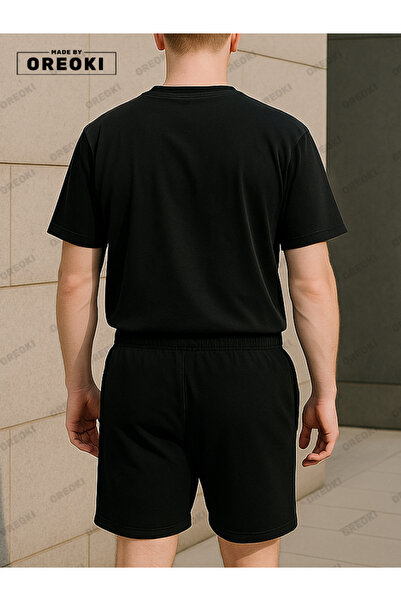 EFFRENATU Men's Black T-Shirt & Basic Shorts Set - Cotton, Relaxed Fit