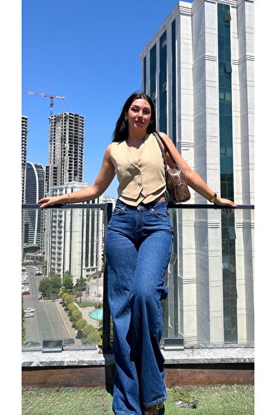 Fashion'S Kadın Bej Düğme Detaylı Yelek