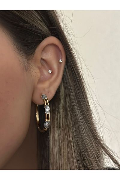 MyladyAccessoriess Zircon Stone Detailed Steel Hoop Earrings