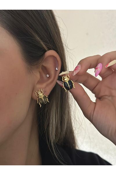MyladyAccessoriess Lucky Beetle Minimal Steel Earrings Brown