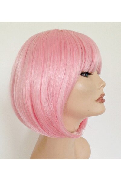 ForWhat Perucă cu păr deschis roz pudrat pentru birou, acasă, birou, activități, spectacol, costum