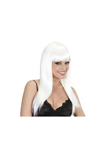 ForWhat Perucă lungă albă pentru birou, acasă, birou, activități, spectacol, costum, perucă