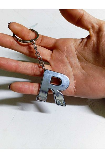 ForWhat R-Letter Plastic Chrome Plated Plastic Bag Ornament Keychain for Bureau Home Office Gift
