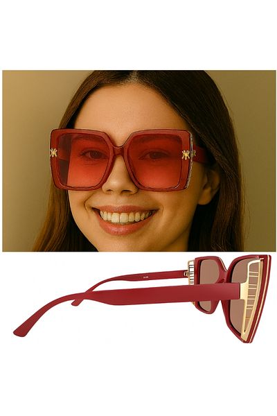 style iconic Luxury Oversized Square Sunglasses – Bold Red Frame with Gold Detailing
