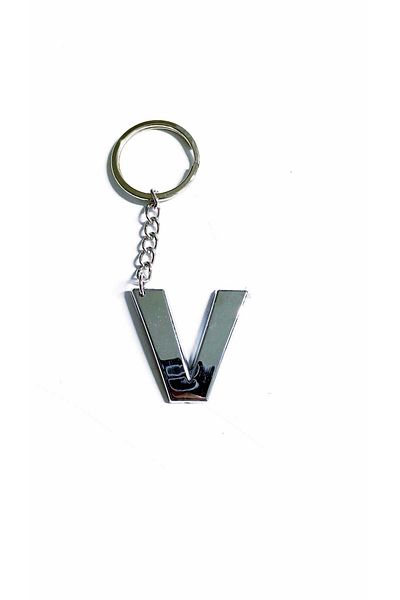 ForWhat V-Letter Plastic Chrome Plated Plastic Bag Ornament Keychain for Bureau Home Office Gift