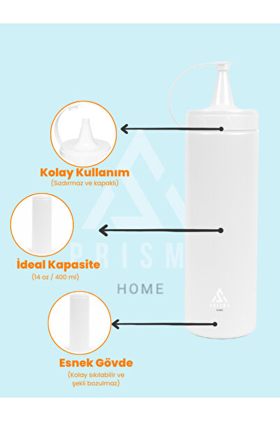 Prisma 3’lü 400 ml Kapaklı Sosluk – Sıkma Tip Yağdanlık ve Sos Şişesi Seti