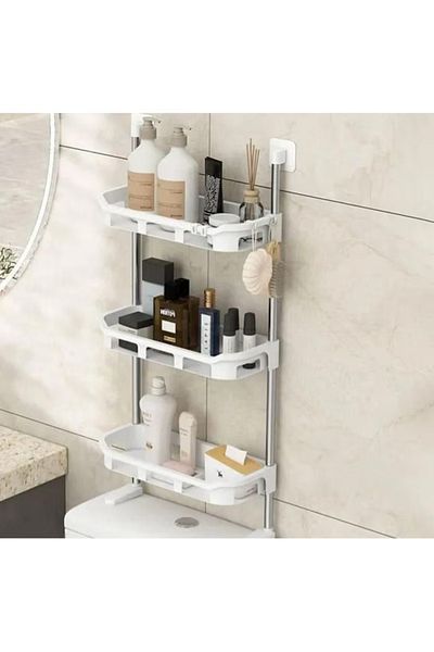 Neirini Bathroom stand with 3 shelves, Neirini, White/Grey, 30 x 14 x 88 cm