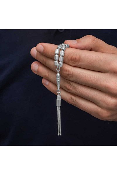 norsary Silver Capsule Cut Striped Men's Prayer Beads