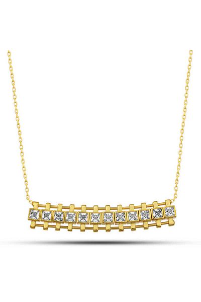 norsary Silver Gold Zircon Stone Square Bar Women's Necklace