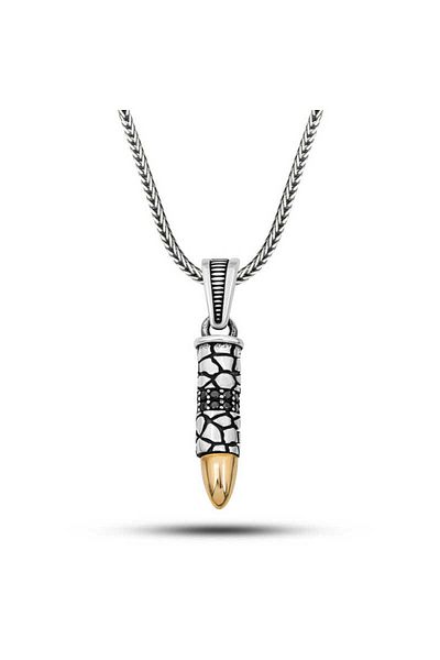 norsary Silver Black Zircon Stone Bullet Men's Necklace