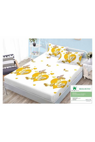 FIONNA.RO Duvet Cover With Elastic And Pillowcases 160x200cm - Yellow Hearts