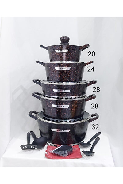 Türkiye طقم أواني طهي تيلفورد غير لاصقة، 17 قطعة، صديقة للبيئة، مقاومة للخدش ...