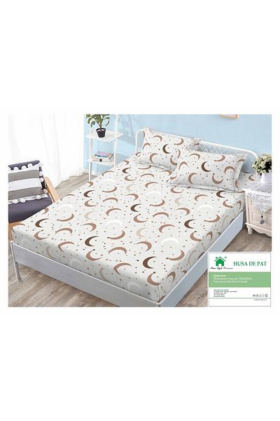 FIONNA.RO Duvet Cover with Elastic and Pillowcases 160x200cm - Cream Crescent