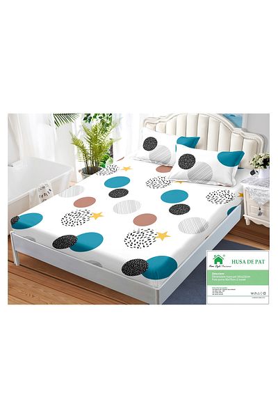 FIONNA.RO Duvet Cover with Elastic and Pillowcases 160x200cm - Stars and Polka Dots