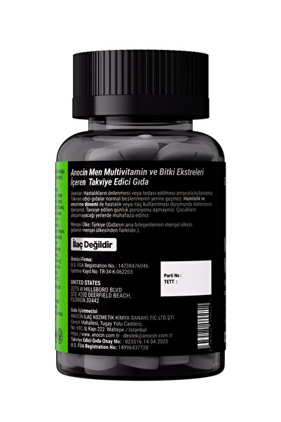 anocin Men Multivitamin (Erkeklere Özel) multi Vitamin, Mineral, Bitkisel Komplex