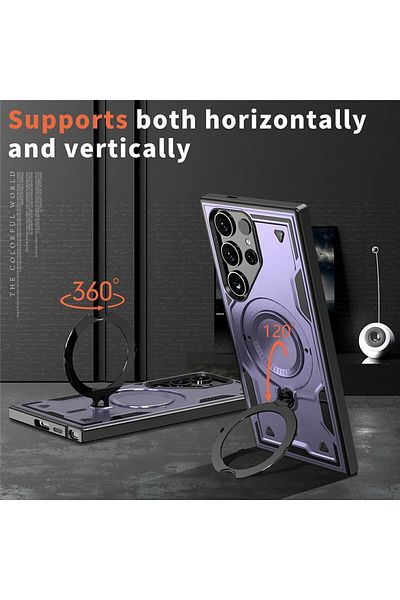 ALC MOBILE Military armour case with metal ring, compatible with Samsung Galaxy S24 Ultra, Purple