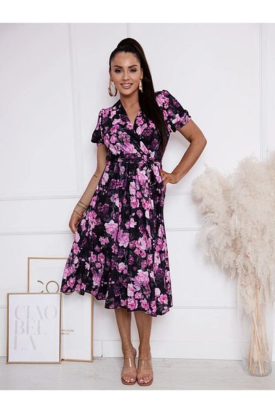 UniqueStore.ro Midi dress with wrap neckline and pink floral print - ONE SIZE