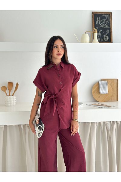 sportiness Bottom-Top Suit with Lacing Detail Cupra Modal Fabric Shirt