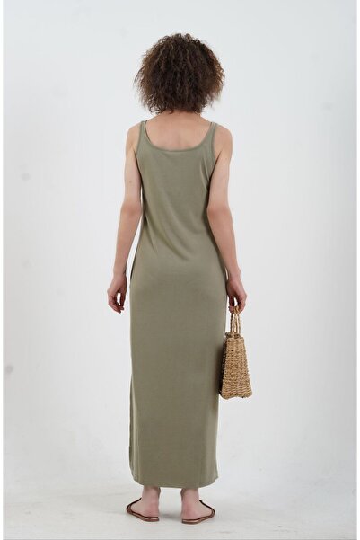 Zelish My Sister Φόρεμα με χοντρό λουράκι από ύφασμα Khaki Oslo Modal