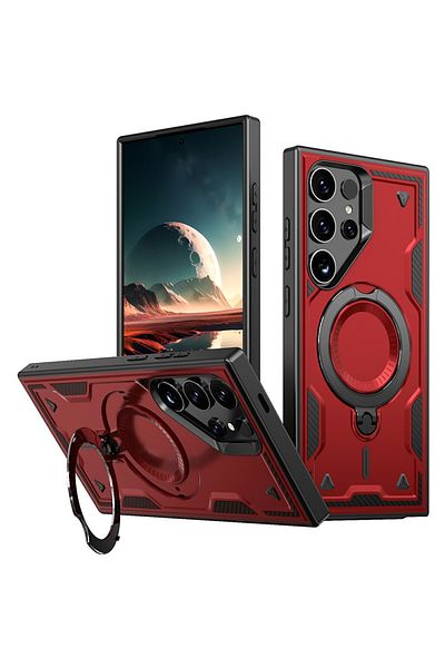 ALC MOBILE Military armour case with metal ring, compatible with Samsung Galaxy S24 Ultra, Red
