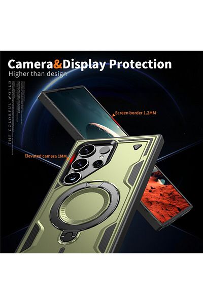 ALC MOBILE Military armour case with metal ring, compatible with Samsung Galaxy S24 Ultra, Green